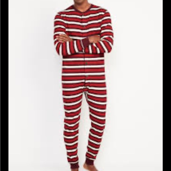 Old Navy Striped Thermal Matching One Piece Pajama Onesie S - Picture 1 of 6